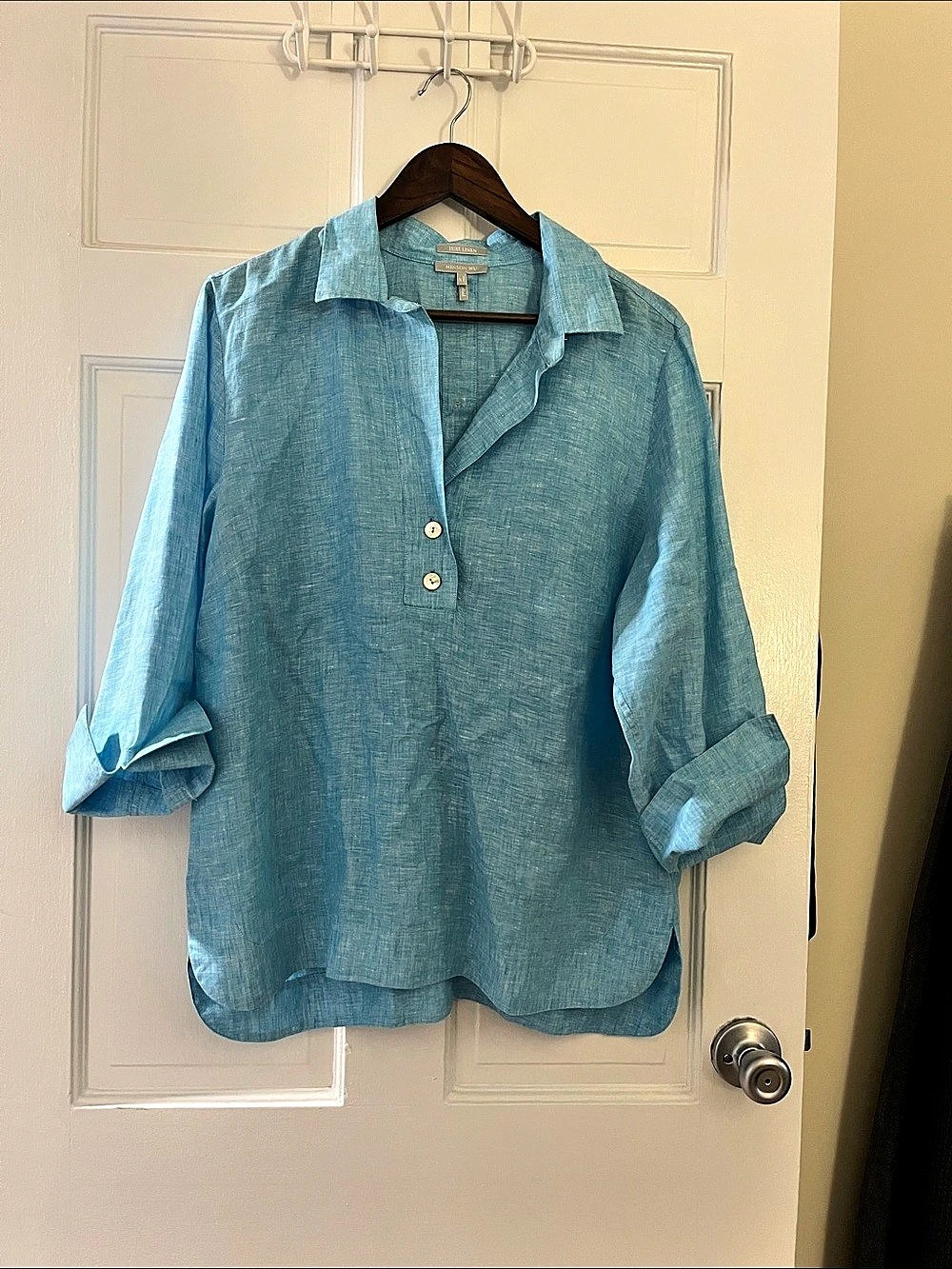 Hinson Wu Aileen Luxe Linen Shirt Blue XL